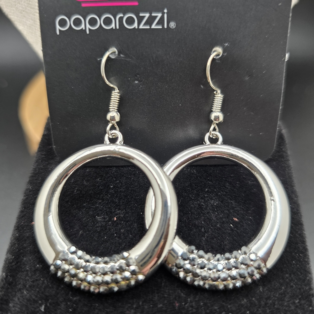 Paparazzi Silver and Black Hoop Earrings (1495) - Picture 1 of 2